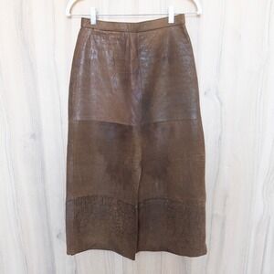 VTG Banana Republic Leather Maxi Skirt Size 8 Brown 90s Minimalist Chic Earthy